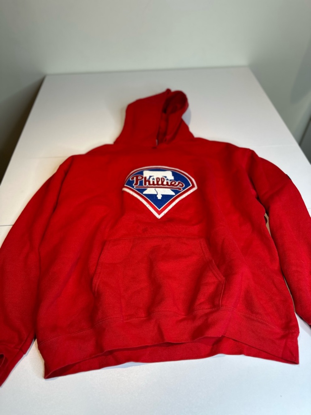 Majestic Red Crewneck Hoodie with Phillies Patch